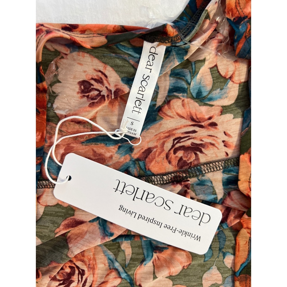 Dear Scarlett Olive Floral Open Front Cardigan Roll Tab Sleeve LIZCARDI-D003 S - Picture 5 of 7